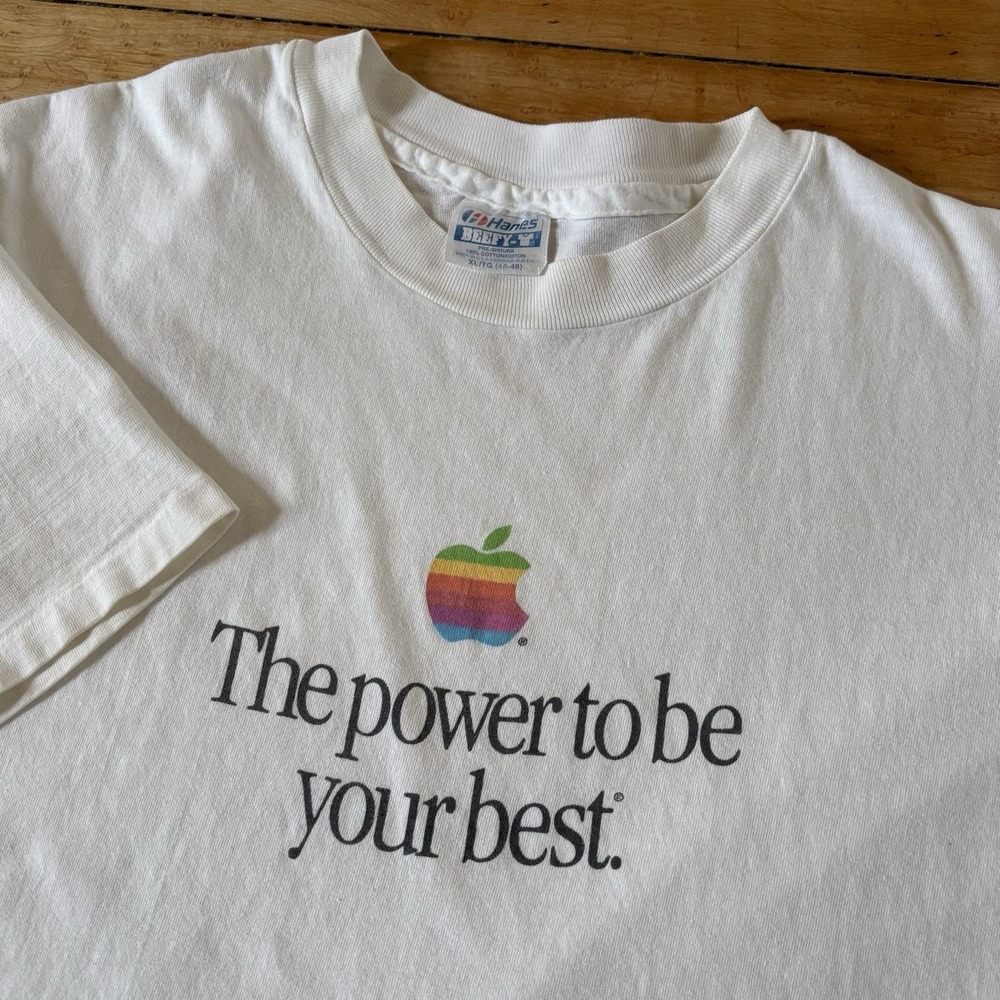 VTG 90s Apple Rainbow Logo T-Shirt Computers Single Stitch Made In USA Size XL